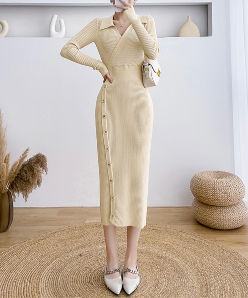 Miniministore（ミニミニストア）の「カシュクールニットワンピース レディース（ワンピース・レディース・アイボリー/ブラック/ベージュ・フリー）」の10枚目の写真