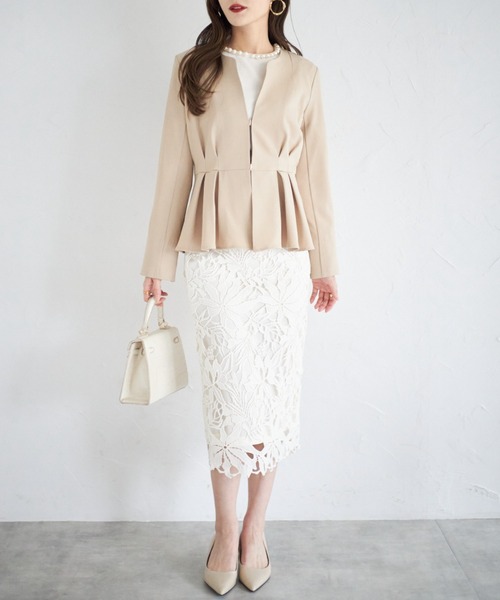 tocco closet（トッコ　クローゼット）の「【ZOZO限定】ウエストタックペプラムジャケット（ノーカラージャケット・レディース・ベージュ/ブラック・M）」の8枚目の写真