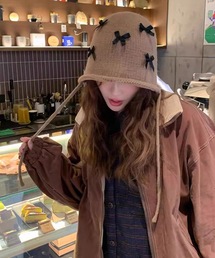 shopnikoniko（ショップニコニコ）の「リボン付き ニットキャップ ビーニー 紐付き ニット帽 バレエコア（ニットキャップ/ビーニー・レディース）」