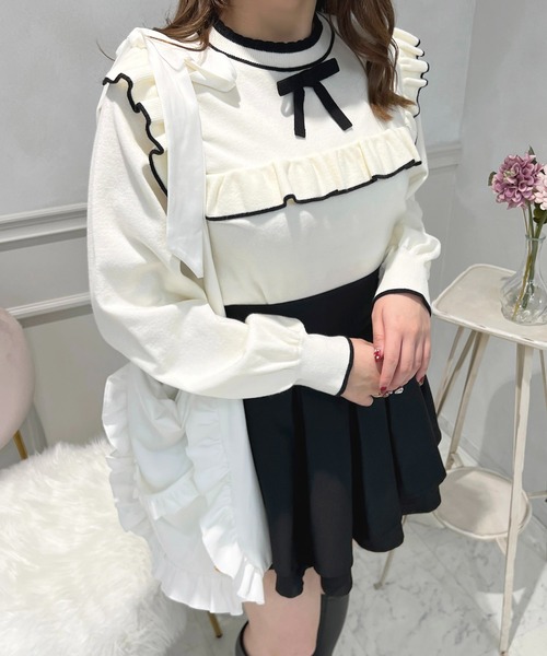 apres jour(アプレジュール)の「フロントリボン配色フリルニット【ZOZOTOWN限定アイテム】(ニット/セーター・レディース・ピンク/ブラック/アイボリー・X-LARGE/フリー)」の6枚目の写真