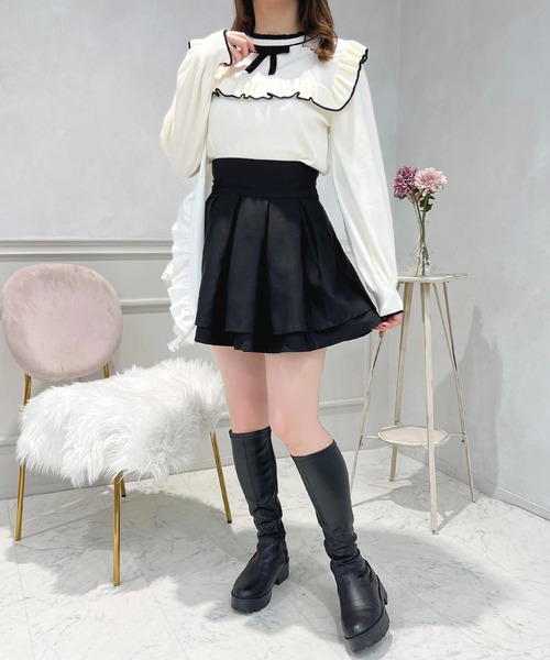 apres jour(アプレジュール)の「フロントリボン配色フリルニット【ZOZOTOWN限定アイテム】(ニット/セーター・レディース・ピンク/ブラック/アイボリー・X-LARGE/フリー)」の8枚目の写真