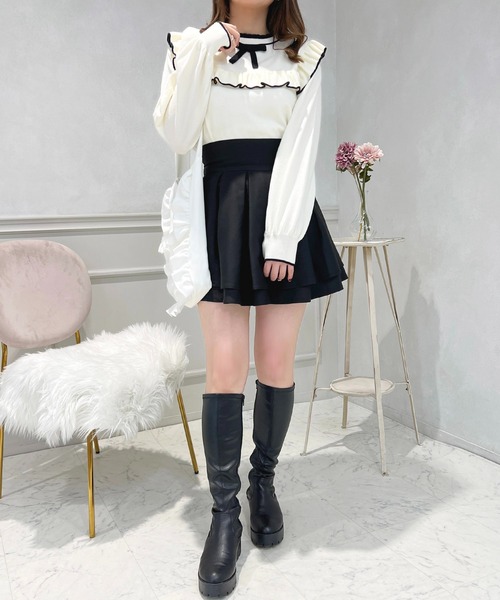 apres jour(アプレジュール)の「フロントリボン配色フリルニット【ZOZOTOWN限定アイテム】(ニット/セーター・レディース・ピンク/ブラック/アイボリー・X-LARGE/フリー)」の9枚目の写真