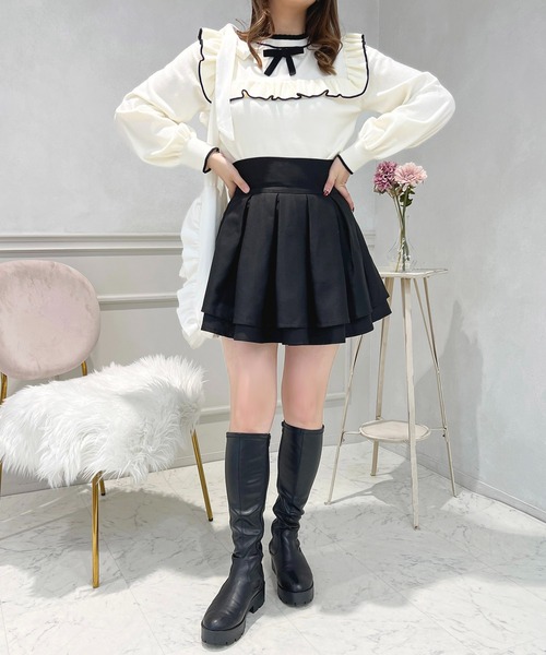 apres jour(アプレジュール)の「フロントリボン配色フリルニット【ZOZOTOWN限定アイテム】(ニット/セーター・レディース・ピンク/ブラック/アイボリー・X-LARGE/フリー)」の10枚目の写真
