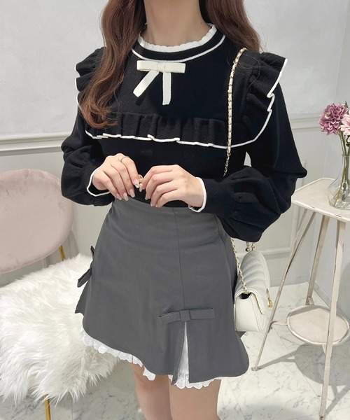 apres jour(アプレジュール)の「フロントリボン配色フリルニット【ZOZOTOWN限定アイテム】(ニット/セーター・レディース・ピンク/ブラック/アイボリー・X-LARGE/フリー)」の11枚目の写真