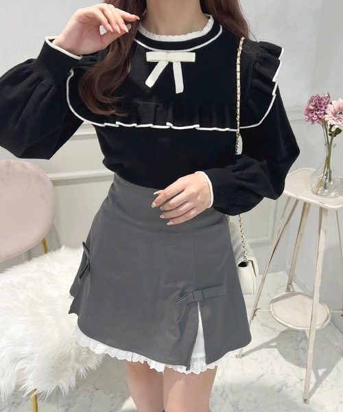 apres jour(アプレジュール)の「フロントリボン配色フリルニット【ZOZOTOWN限定アイテム】(ニット/セーター・レディース・ピンク/ブラック/アイボリー・X-LARGE/フリー)」の12枚目の写真