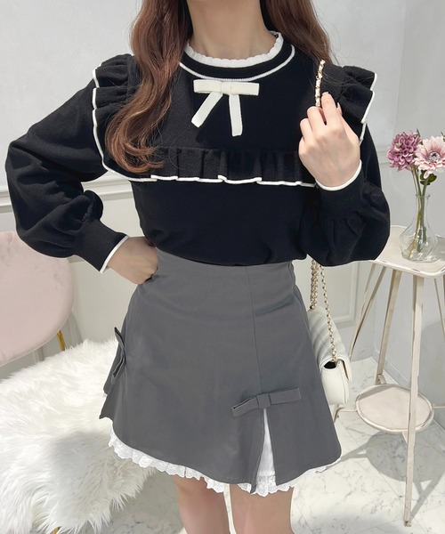 apres jour(アプレジュール)の「フロントリボン配色フリルニット【ZOZOTOWN限定アイテム】(ニット/セーター・レディース・ピンク/ブラック/アイボリー・X-LARGE/フリー)」の13枚目の写真