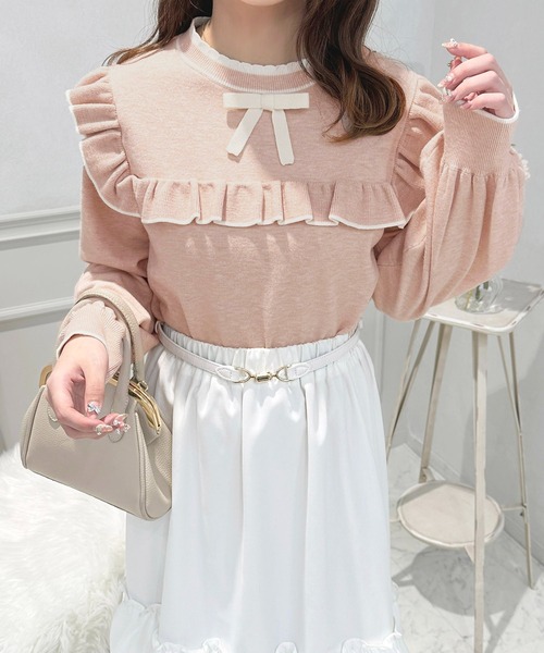 OPAAAP GLITTER FRILL KNIT リボンつき♡ フロントリボン配色フリルニット【ZOZOTOWN限定アイテム】（ニット