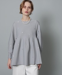 CADUNE カデュネ　メタリックドットペプラムチュニック　グレー CADUNE（カデュネ）の「メタリックドットチュニック（ニット/セーター