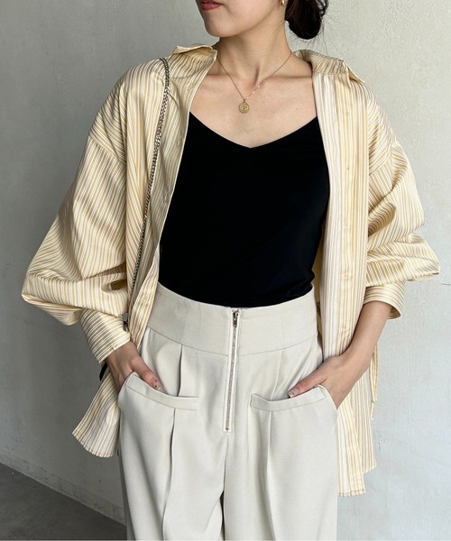 Thevon（ゼボン）の「バックドロストアソートストライプシャツ（シャツ/ブラウス・レディース・ピンク/オフホワイト/ブルー/レモンイエロー・FREE）」の5枚目の写真