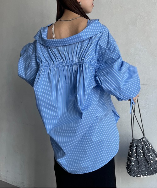 Thevon（ゼボン）の「バックドロストアソートストライプシャツ（シャツ/ブラウス・レディース・ピンク/オフホワイト/ブルー/レモンイエロー・FREE）」の15枚目の写真