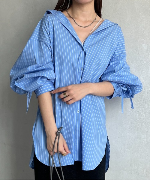 Thevon（ゼボン）の「バックドロストアソートストライプシャツ（シャツ/ブラウス・レディース・ピンク/オフホワイト/ブルー/レモンイエロー・FREE）」の12枚目の写真