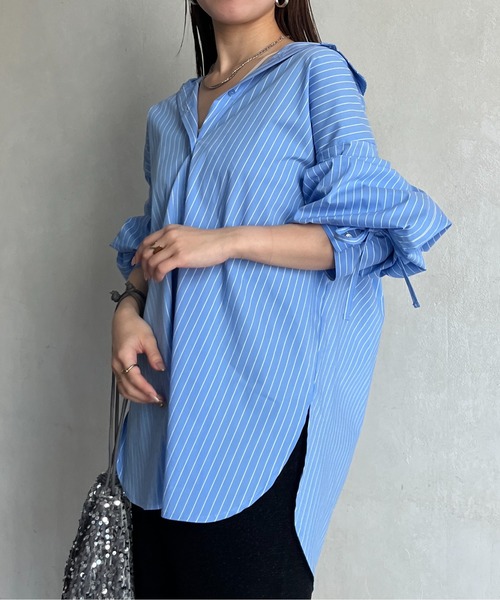 Thevon（ゼボン）の「バックドロストアソートストライプシャツ（シャツ/ブラウス・レディース・ピンク/オフホワイト/ブルー/レモンイエロー・FREE）」の13枚目の写真