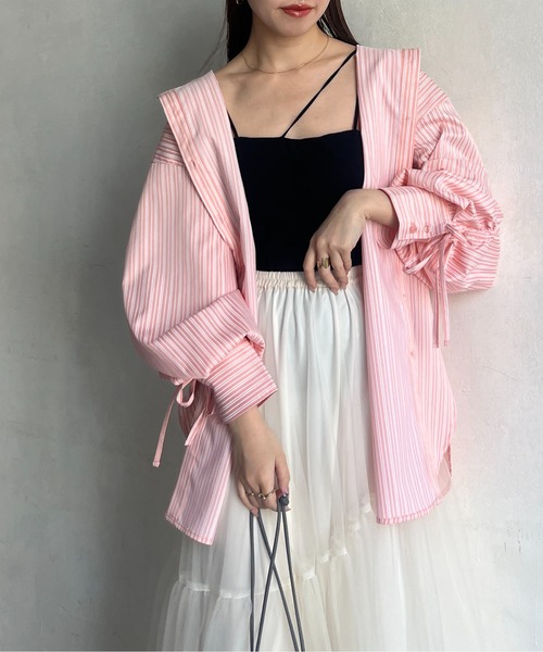 Thevon（ゼボン）の「バックドロストアソートストライプシャツ（シャツ/ブラウス・レディース・ピンク/オフホワイト/ブルー/レモンイエロー・FREE）」の19枚目の写真