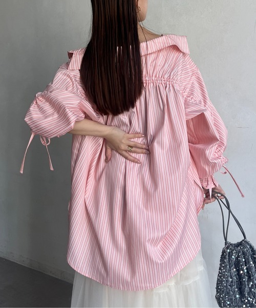 Thevon（ゼボン）の「バックドロストアソートストライプシャツ（シャツ/ブラウス・レディース・ピンク/オフホワイト/ブルー/レモンイエロー・FREE）」の21枚目の写真