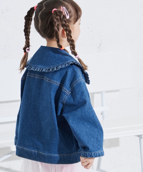 pairmanon（ペアマノン）の「ビッグフリル襟 ジャケット（デニムジャケット・キッズ・インディゴブルー/ブルー・100/110/120/130/140/150/90）」の6枚目の写真