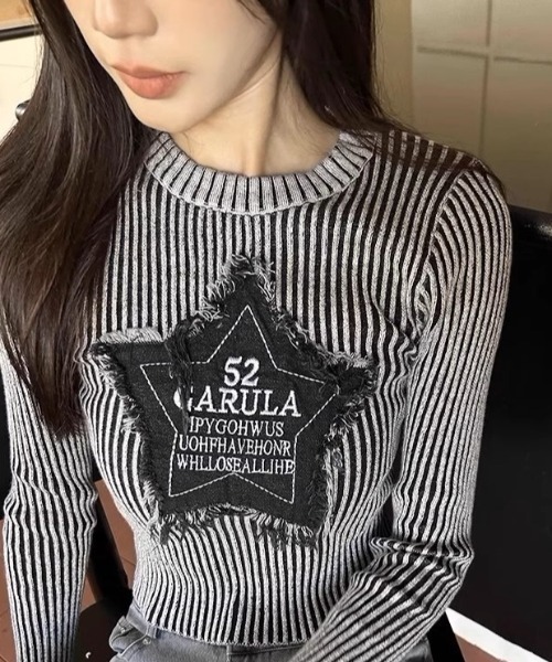 韓国発!【LITNEEDS】GM space rivets long sleeve/男女共用 A'GEM/9 × .kom 『.KOM/ドットケーオーエム』 カラーリブ
