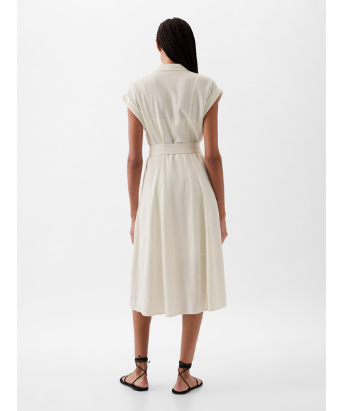 GAP（ギャップ）の「リネン混 ミディシャツワンピース（ワンピース・レディース・ストライプ/ブラック/ホワイト・L/M/XS/XXS/S）」の4枚目の写真