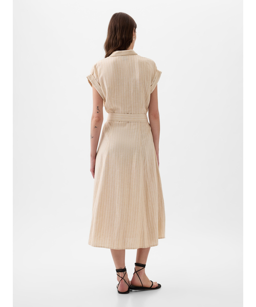 GAP（ギャップ）の「リネン混 ミディシャツワンピース（ワンピース・レディース・ストライプ/ブラック/ホワイト・L/M/XS/XXS/S）」の5枚目の写真