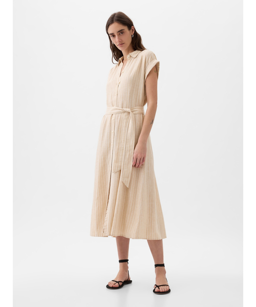 GAP（ギャップ）の「リネン混 ミディシャツワンピース（ワンピース・レディース・ストライプ/ブラック/ホワイト・L/M/XS/XXS/S）」の8枚目の写真