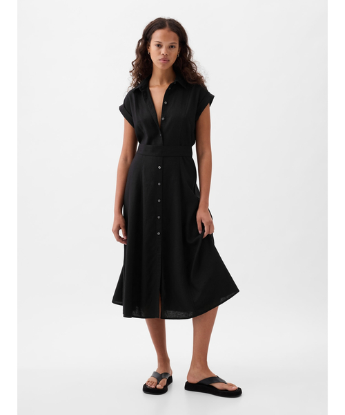 GAP（ギャップ）の「リネン混 ミディシャツワンピース（ワンピース・レディース・ストライプ/ブラック/ホワイト・L/M/XS/XXS/S）」の9枚目の写真