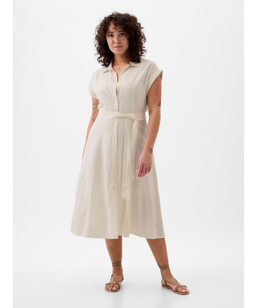 GAP（ギャップ）の「リネン混 ミディシャツワンピース（ワンピース・レディース・ストライプ/ブラック/ホワイト・L/M/XS/XXS/S）」の10枚目の写真