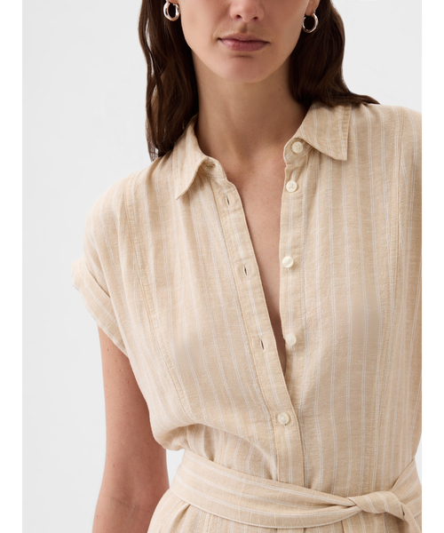 GAP（ギャップ）の「リネン混 ミディシャツワンピース（ワンピース・レディース・ストライプ/ブラック/ホワイト・L/M/XS/XXS/S）」の11枚目の写真