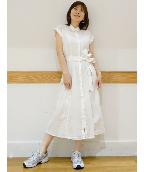 GAP（ギャップ）の「リネン混 ミディシャツワンピース（ワンピース・レディース・ストライプ/ブラック/ホワイト・L/M/XS/XXS/S）」の17枚目の写真