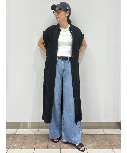 GAP（ギャップ）の「リネン混 ミディシャツワンピース（ワンピース・レディース・ストライプ/ブラック/ホワイト・L/M/XS/XXS/S）」の21枚目の写真