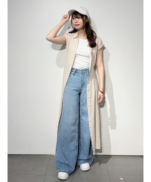 GAP（ギャップ）の「リネン混 ミディシャツワンピース（ワンピース・レディース・ストライプ/ブラック/ホワイト・L/M/XS/XXS/S）」の22枚目の写真