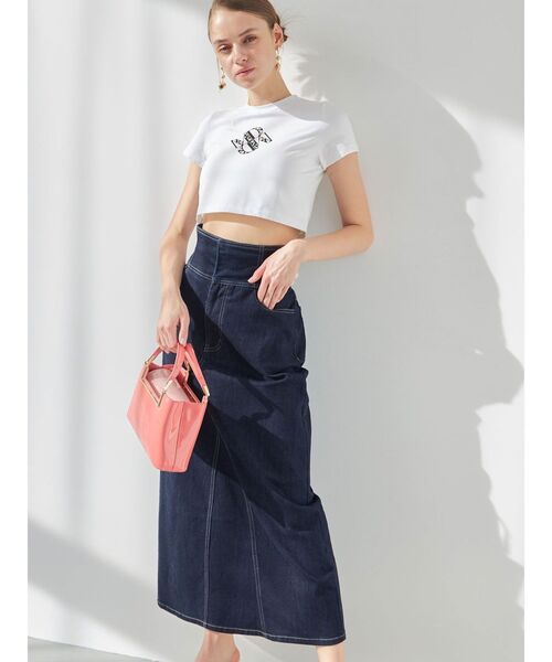 MERCURYDUO（マーキュリーデュオ）の「クロップドパールロゴTシャツ（Tシャツ/カットソー・レディース・ブラック/パープル/オフホワイト・FREE）」の5枚目の写真