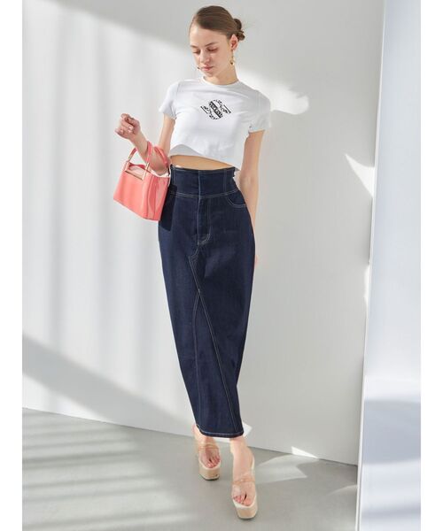 MERCURYDUO（マーキュリーデュオ）の「クロップドパールロゴTシャツ（Tシャツ/カットソー・レディース・ブラック/パープル/オフホワイト・FREE）」の9枚目の写真