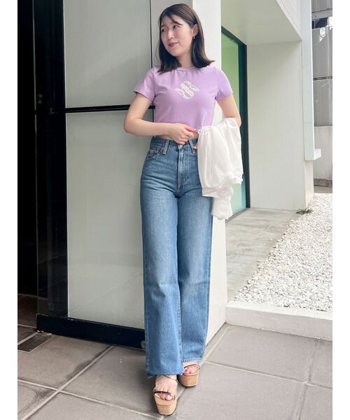 MERCURYDUO（マーキュリーデュオ）の「クロップドパールロゴTシャツ（Tシャツ/カットソー・レディース・ブラック/パープル/オフホワイト・FREE）」の12枚目の写真