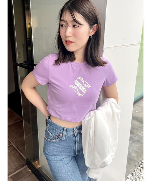 MERCURYDUO（マーキュリーデュオ）の「クロップドパールロゴTシャツ（Tシャツ/カットソー・レディース・ブラック/パープル/オフホワイト・FREE）」の13枚目の写真