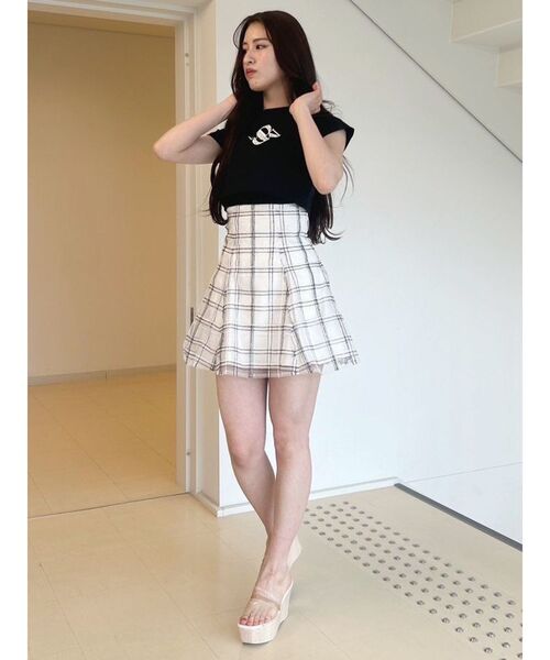 MERCURYDUO（マーキュリーデュオ）の「クロップドパールロゴTシャツ（Tシャツ/カットソー・レディース・ブラック/パープル/オフホワイト・FREE）」の14枚目の写真