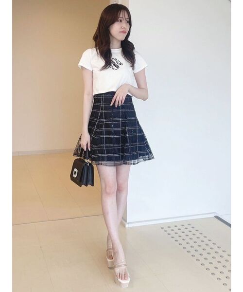 MERCURYDUO（マーキュリーデュオ）の「クロップドパールロゴTシャツ（Tシャツ/カットソー・レディース・ブラック/パープル/オフホワイト・FREE）」の15枚目の写真