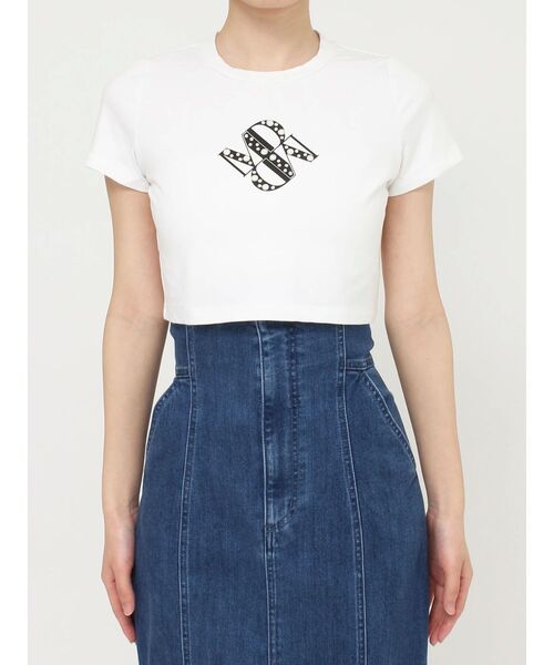 MERCURYDUO（マーキュリーデュオ）の「クロップドパールロゴTシャツ（Tシャツ/カットソー・レディース・ブラック/パープル/オフホワイト・FREE）」の16枚目の写真