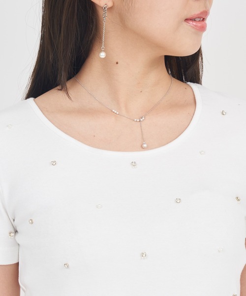 ROYAL PARTY（ロイヤルパーティー）の「プチパールビジューTシャツ（Tシャツ/カットソー・レディース・ブラック/ベージュ/パープル/オフホワイト・FREE）」の19枚目の写真