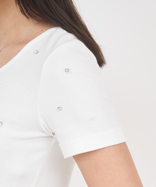 ROYAL PARTY（ロイヤルパーティー）の「プチパールビジューTシャツ（Tシャツ/カットソー・レディース・ブラック/ベージュ/パープル/オフホワイト・FREE）」の20枚目の写真