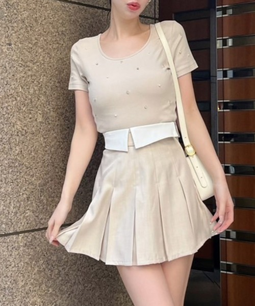 ROYAL PARTY（ロイヤルパーティー）の「プチパールビジューTシャツ（Tシャツ/カットソー・レディース・ブラック/ベージュ/パープル/オフホワイト・FREE）」の16枚目の写真