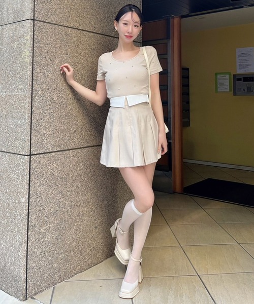 ROYAL PARTY（ロイヤルパーティー）の「プチパールビジューTシャツ（Tシャツ/カットソー・レディース・ブラック/ベージュ/パープル/オフホワイト・FREE）」の18枚目の写真