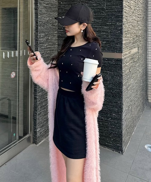 ROYAL PARTY（ロイヤルパーティー）の「プチパールビジューTシャツ（Tシャツ/カットソー・レディース・ブラック/ベージュ/パープル/オフホワイト・FREE）」の7枚目の写真