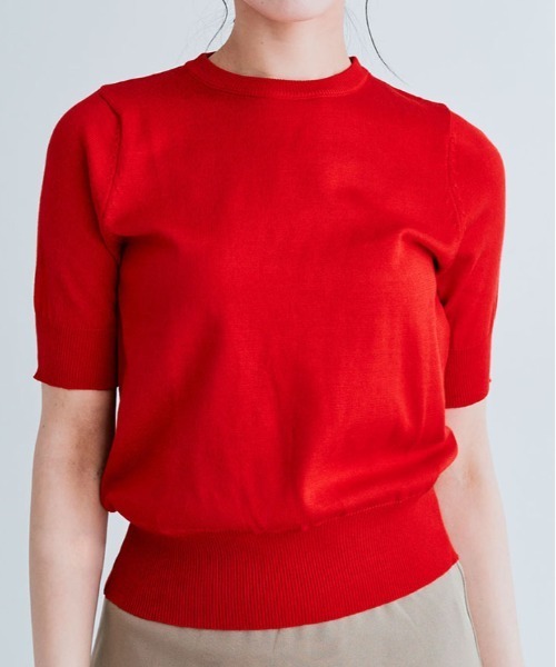 kirakiraShop（キラキラショップ）の「着た瞬間、さらふわ。15色×美シルエットの万能サマーニット（ニット/セーター・レディース・レッド/アイボリー/ブラック/オフホワイト/杢グレー/ネイビー/チャコール/ライトブルー/ダークグリーン/ベージュ/ブルー/ラベンダー/ライトピンク/ブラウン/ワインレッド・L/M）」の14枚目の写真