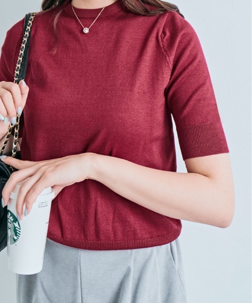 kirakiraShop（キラキラショップ）の「着た瞬間、さらふわ。15色×美シルエットの万能サマーニット（ニット/セーター・レディース・レッド/アイボリー/ブラック/オフホワイト/杢グレー/ネイビー/チャコール/ライトブルー/ダークグリーン/ベージュ/ブルー/ラベンダー/ライトピンク/ブラウン/ワインレッド・L/M）」の15枚目の写真