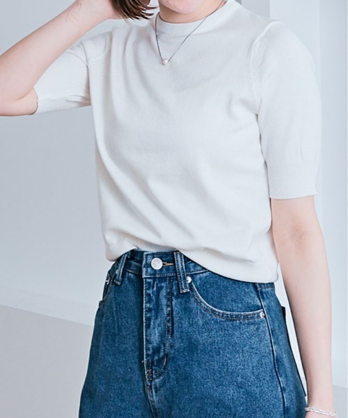 kirakiraShop（キラキラショップ）の「着た瞬間、さらふわ。15色×美シルエットの万能サマーニット（ニット/セーター・レディース・レッド/アイボリー/ブラック/オフホワイト/杢グレー/ネイビー/チャコール/ライトブルー/ダークグリーン/ベージュ/ブルー/ラベンダー/ライトピンク/ブラウン/ワインレッド・L/M）」の22枚目の写真