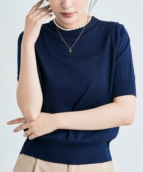 kirakiraShop（キラキラショップ）の「着た瞬間、さらふわ。15色×美シルエットの万能サマーニット（ニット/セーター・レディース・レッド/アイボリー/ブラック/オフホワイト/杢グレー/ネイビー/チャコール/ライトブルー/ダークグリーン/ベージュ/ブルー/ラベンダー/ライトピンク/ブラウン/ワインレッド・L/M）」の19枚目の写真