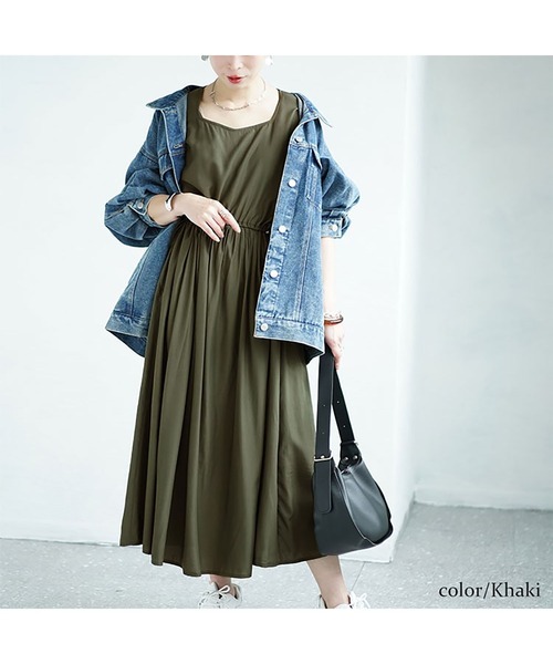 GOLDJAPAN(ゴールドジャパン)の「ダイヤモンドネックドロストワンピース【大きいサイズ対応】(ワンピース・レディース・ネイビー/ブラック/カーキ・5L/4L/3L/LL)」の15枚目の写真