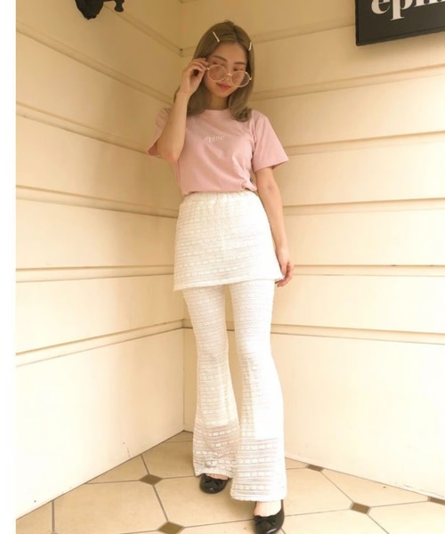 epine Eé embroidery  long tee baby pink Eé embroidery big long tee baby pink - メルカリ