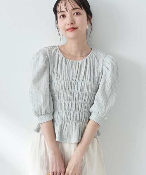 earth music&ecology(アースミュージックアンドエコロジー)の「ポコポコシャーリングトップス(Tシャツ/カットソー・レディース・イエロー/ホワイト/ライトグリーン・FREE)」の5枚目の写真