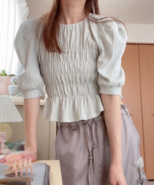 earth music&ecology(アースミュージックアンドエコロジー)の「ポコポコシャーリングトップス(Tシャツ/カットソー・レディース・イエロー/ホワイト/ライトグリーン・FREE)」の14枚目の写真