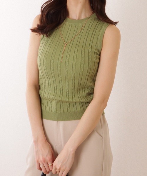 Lace Ladies(レースレディース)の「クルーネック ケーブル柄 ノースリーブ ニット トップス(ニット/セーター・レディース・ホワイト/ブラック/グリーン・FREE)」の3枚目の写真